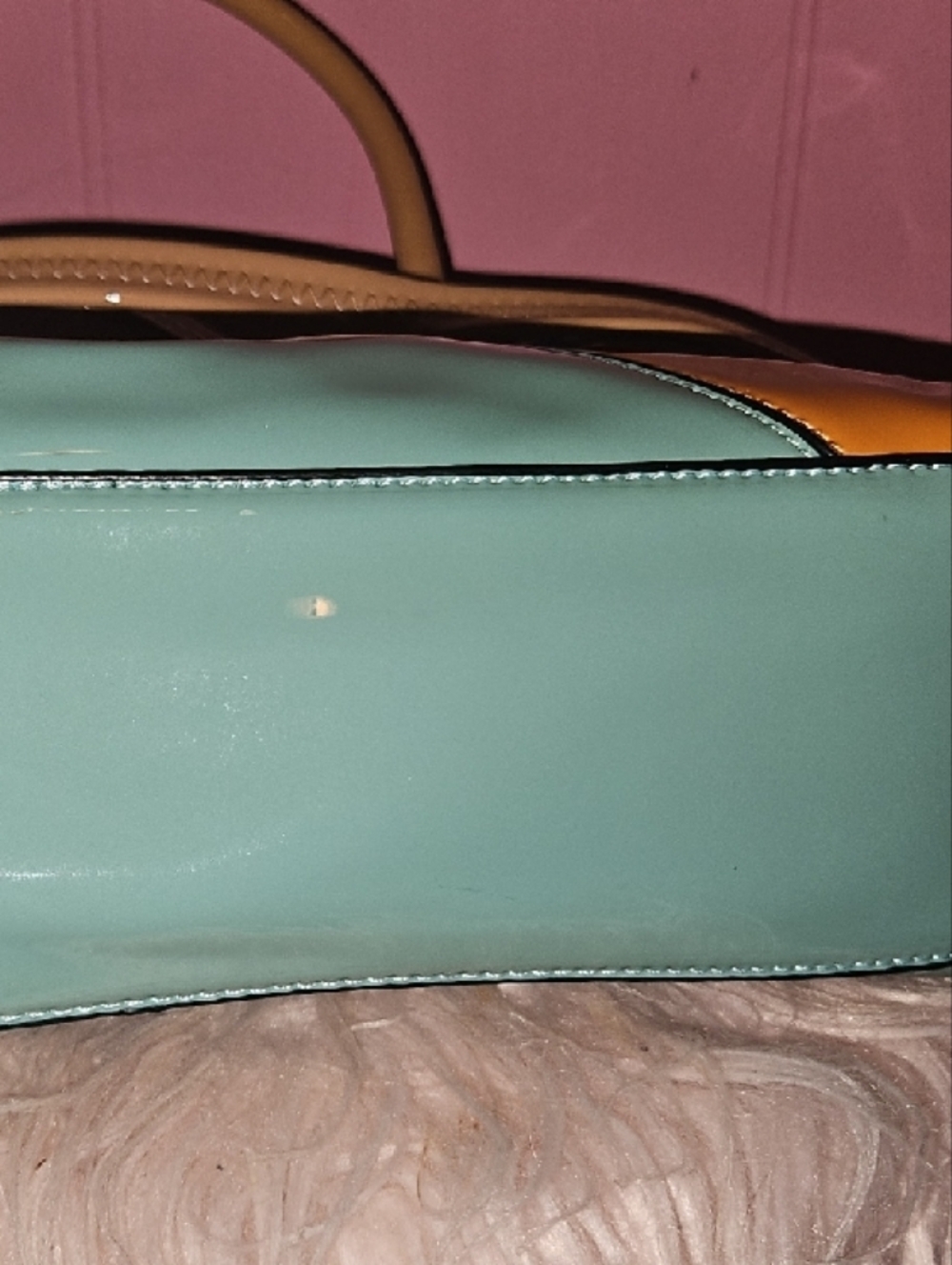 Colorblock Patent Leather Tote — Yellow, Teal & Tan - Picture 7 of 12